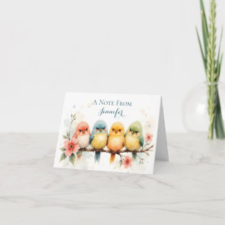 Watercolor Personalized Pastel Birds Blank ノートカード