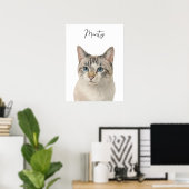 Watercolor Pet Cat Portrait Script Name ポスター (ホームオフィス)