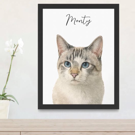 Watercolor Pet Cat Portrait Script Name ポスター