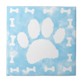 Watercolor Pet Paw Print and Bones Blue タイル (正面)