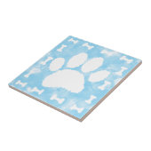 Watercolor Pet Paw Print and Bones Blue タイル (側面)