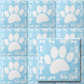 Watercolor Pet Paw Print and Bones Blue タイル