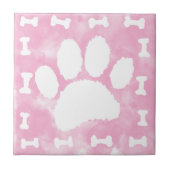 Watercolor Pet Paw Print and Bones Pink タイル (正面)