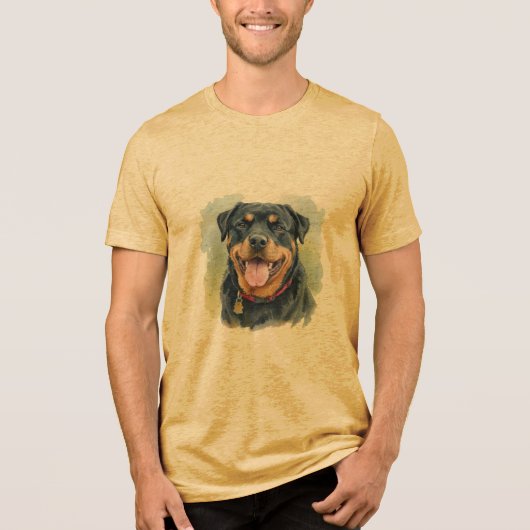 Watercolor Pet Rottweiler Portrait トライブレンドＴシャツ (正面)