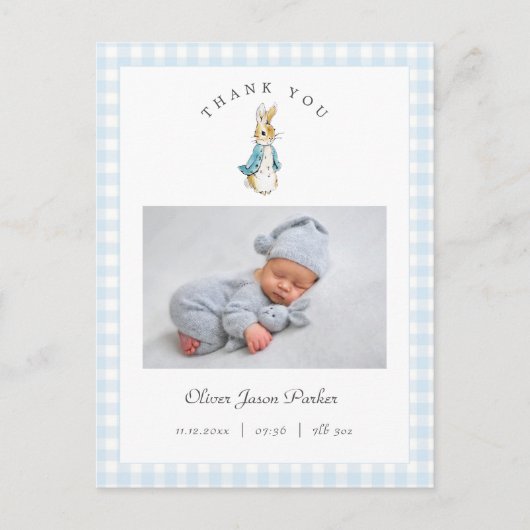 Watercolor Peter Rabbit Boy Birth Announcement ポストカード (正面)