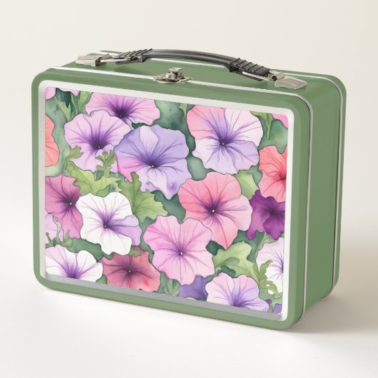 Watercolor petunia flowers メタルランチボックス (正面)