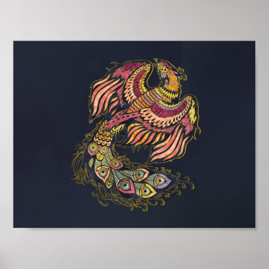 Watercolor Phoenix bird ポスター (正面)