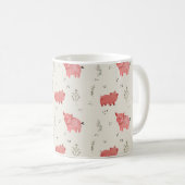Watercolor Pigs And Flowers Seamless Pattern コーヒーマグカップ (正面右)