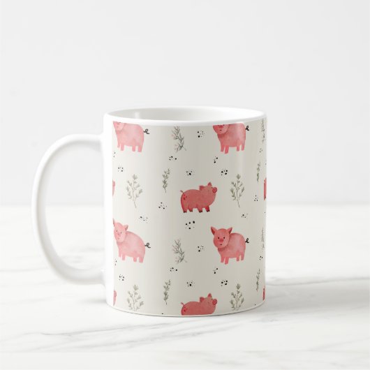 Watercolor Pigs And Flowers Seamless Pattern コーヒーマグカップ (左)