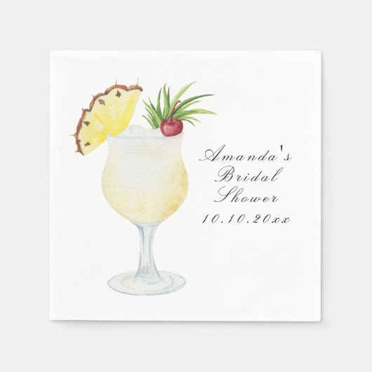 Watercolor Pina Colada Cocktail Bridal Shower スタンダードカクテルナプキン (正面)