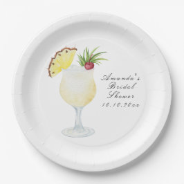 Watercolor Pina Colada Cocktail Bridal Shower ペーパープレート