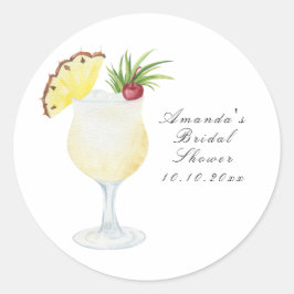 Watercolor Pina Colada Cocktail Bridal Shower ラウンドシール