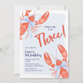 Watercolor Pinch Me Lobster Coastal 3rd Birthday 招待状 (正面)