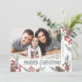 Watercolor pine and Berry Botanical photo シーズンカード (スタンド正面)