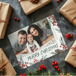 Watercolor pine and Berry Botanical photo シーズンカード