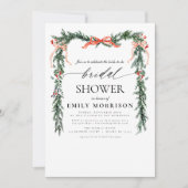 Watercolor Pine Bow Christmas Bridal Shower 招待状 (正面)