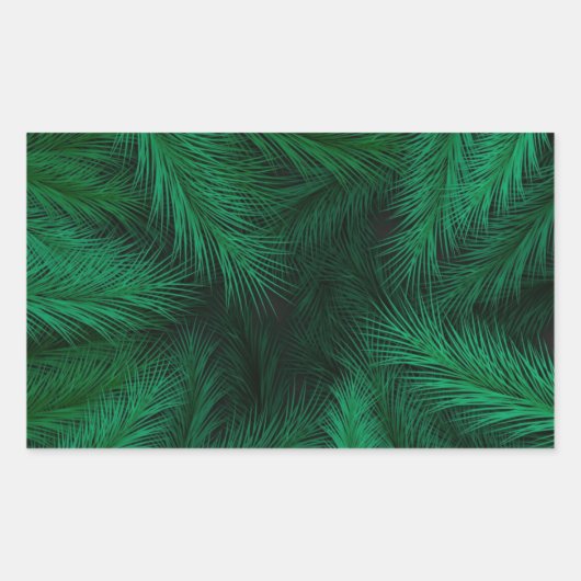 Watercolor pine branches pattern on black backgrou 長方形シール (正面)