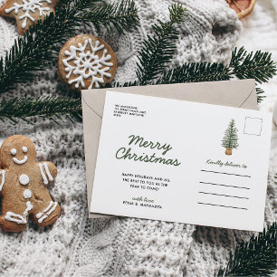 Watercolor Pine Christmas Tree Simple Holiday Post シーズンポストカード