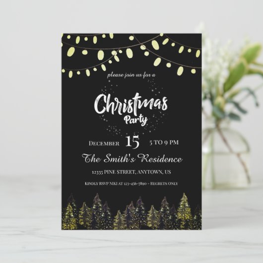 Watercolor Pine Forest Christmas 招待状 (スタンド正面)