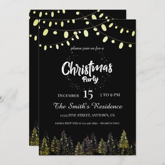 Watercolor Pine Forest Christmas 招待状 (正面/裏面)