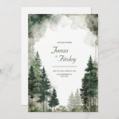 Watercolor Pine Forest Gold Dust Rustic Modern 招待状 (正面/裏面)