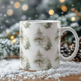 Watercolor Pine Forest Mug  Winter Holiday tea Mug コーヒーマグカップ