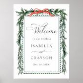Watercolor Pine Garland Wedding Welcome ポスター (正面)
