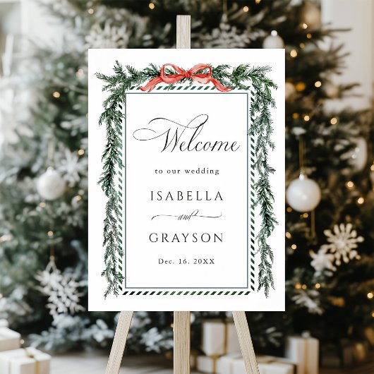 Watercolor Pine Garland Wedding Welcome ポスター