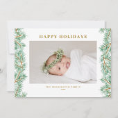 Watercolor Pine Needles Garland Happy Holidays シーズンカード (正面)