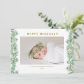 Watercolor Pine Needles Garland Happy Holidays シーズンカード (スタンド正面)