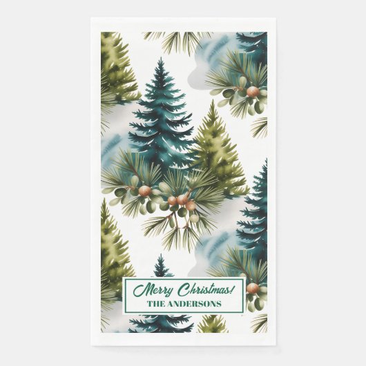 Watercolor Pine Pattern Elegant Winter  (正面)