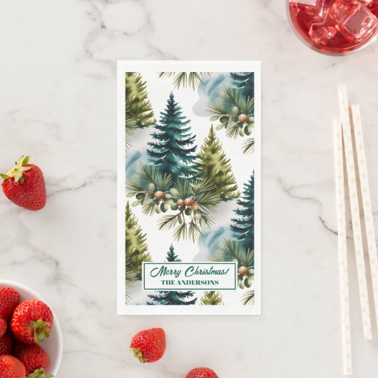 Watercolor Pine Pattern Elegant Winter  (インサイチュ)