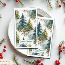 Watercolor Pine Pattern Elegant Winter 
