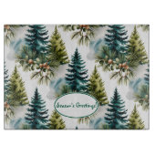 Watercolor Pine Pattern Elegant Winter カッティングボード (正面)