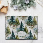 Watercolor Pine Pattern Elegant Winter カッティングボード