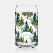 Watercolor Pine Pattern Elegant Winter ガラス缶 (正面)