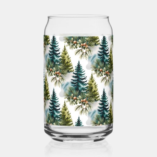Watercolor Pine Pattern Elegant Winter ガラス缶 (裏面)