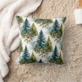 Watercolor Pine Pattern Elegant Winter クッション (ブランケット)