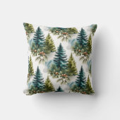 Watercolor Pine Pattern Elegant Winter クッション (正面)