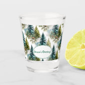 Watercolor Pine Pattern Elegant Winter ショットグラス (正面)
