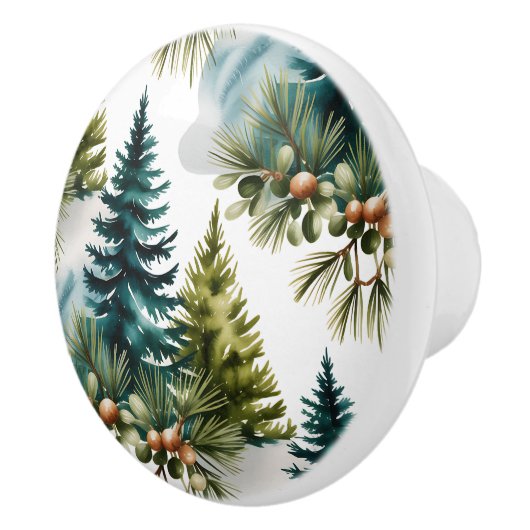 Watercolor Pine Pattern Elegant Winter  セラミックノブ (右)