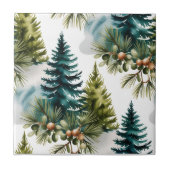 Watercolor Pine Pattern Elegant Winter  タイル (正面)
