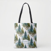 Watercolor Pine Pattern Elegant Winter トートバッグ (正面)