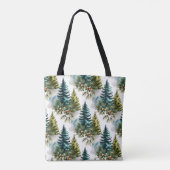 Watercolor Pine Pattern Elegant Winter トートバッグ (裏面)