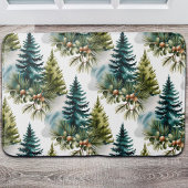 Watercolor Pine Pattern Elegant Winter バスマット