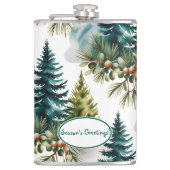 Watercolor Pine Pattern Elegant Winter フラスク (正面)