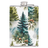 Watercolor Pine Pattern Elegant Winter フラスク (裏面)
