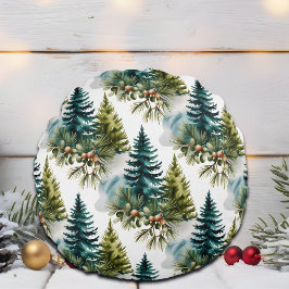 Watercolor Pine Pattern Elegant Winter ラウンドクッション
