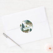 Watercolor Pine Pattern Elegant Winter ラウンドシール (封筒)