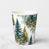 Watercolor Pine Pattern Elegant Winter  紙コップ (裏面)